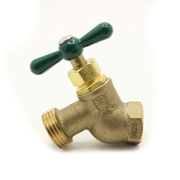 Thrifco Plumbing 3/4 Inch FIP x 3/4 Inch GHT Brass No-Kink Hose Bibb, ARROWHEAD 6415107 - main